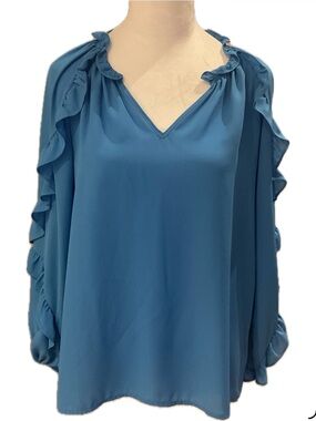 ***Ce Ce ***Women's Blue Ruffle -
V-Neck Blouse